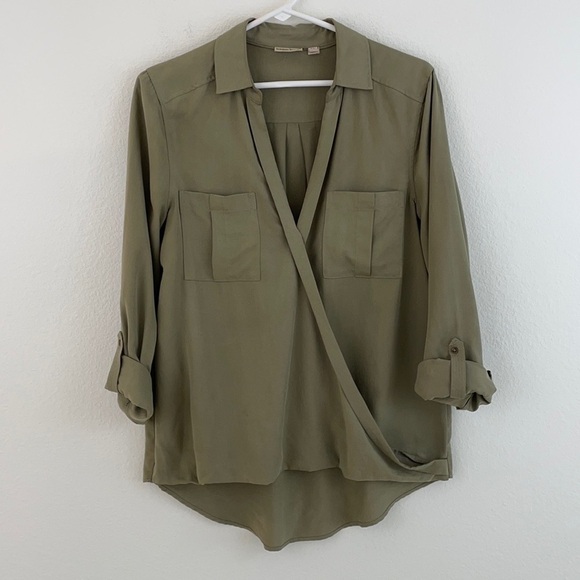 Anthropologie Holding Horses Army Green Utility Wrap Front Blouse - Picture 2 of 9